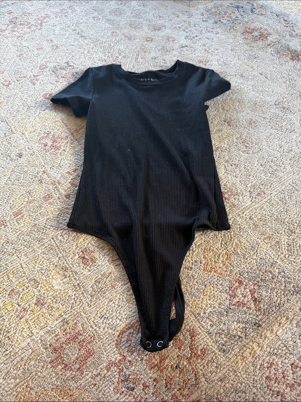 American Eagle Outfitters Black Ribbed Short-Sleeve Bodysuit